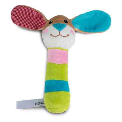 grasp toy rabbit with rattle