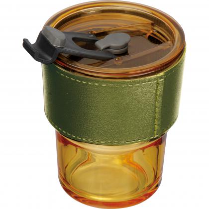 Coloured drinking glass with glass straw