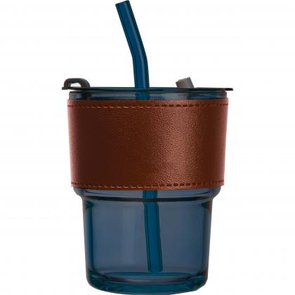 Coloured drinking glass with glass straw