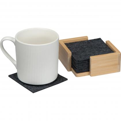 10 felt coasters in bamboo stand
