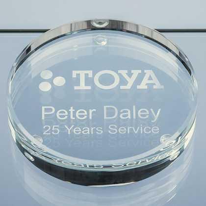 9cm x 18mm Clear Glass Round Paperweight  (24431)