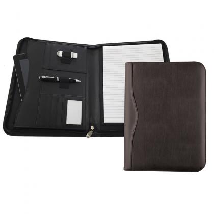 Picture of Black Houghton PU A4 Zipped folder with large pocket for tablets or small laptops.