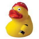 Pirate with bandana squeaking duck
