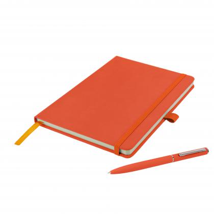 Watson A5 Budget Soft Touch PU Notebook & Pen Set in Orange