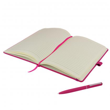 Watson A5 Budget Soft Touch PU Notebook & Pen Set in Pink