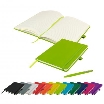 Watson A5 Budget Soft Touch PU Notebook & Pen Set in Lime