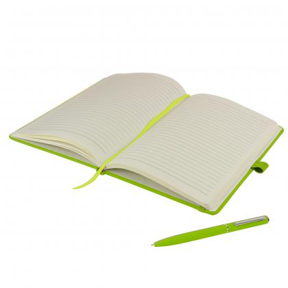 Watson A5 Budget Soft Touch PU Notebook & Pen Set in Lime