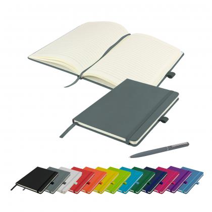 Watson A5 Budget Soft Touch PU Notebook & Pen Set in Grey