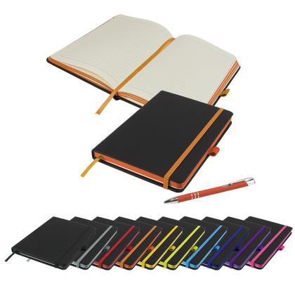 DeNiro Edge A5 Notebook and Pen Set in Orange