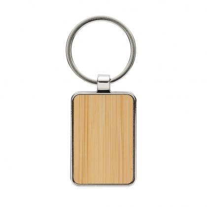 RCS recycled zinc alloy rectangle keychain with bamboo RCS recycled zinc alloy rectangle keychain with bamboo