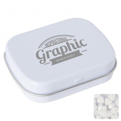 Flat hinged tin with sugar free mints