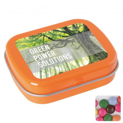 Flat hinged tin with choco's