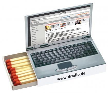 Match box laptop 56x36x8mm Content approx. 18 matches