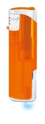 Nola 12 PIEZO lighter orange LED refillable body frosty, cap chrome, pusher chrome orange