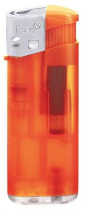 Nola 4 midi  PIEZO lighter orange refillable body frosty, cap silver, pusher frosty orange