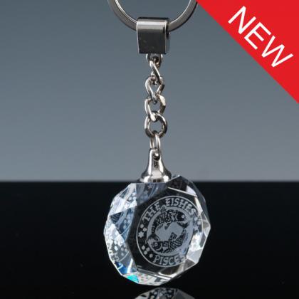 K9 Optical Crystal Faceted Round Keyring