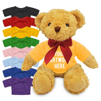 Printed 18cm William Bear with coloured t-shirt