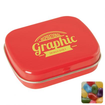 Flat hinged tin with jelly beans