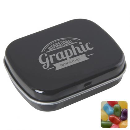 Flat hinged tin with jelly beans