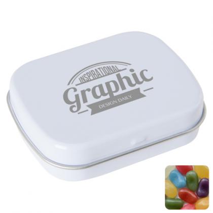 Flat hinged tin with jelly beans