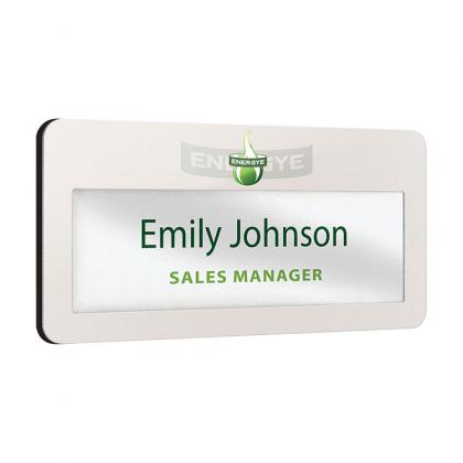 Metal faced reusable window badge