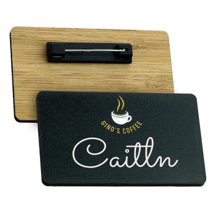 Blackboard reusable bamboo name badge