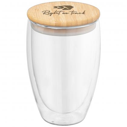 Sculpture - 355 ml Double Wall Glass Tumbler with Bamboo Lid