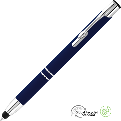 Electra Classic GRS Recycled Soft Feel Metal Ballpoint Pen with Stylus - Dark Blue