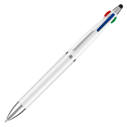 Quad 4 Colour in 1 Ballpoint Pen with Stylus - White