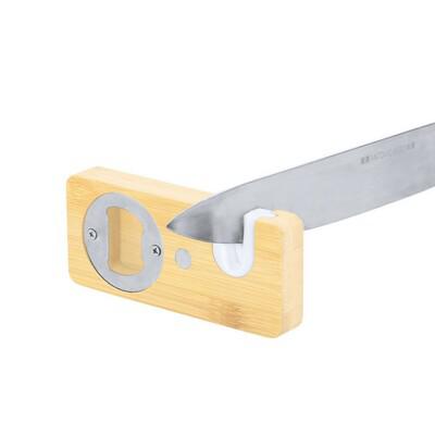 Bamboo bottle opener with knife sharpener