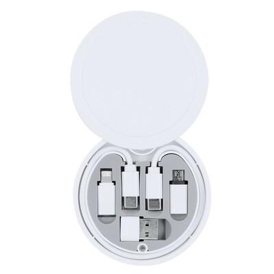 Charging and synchronization cable, 3 adapters included, case with carabiner clip