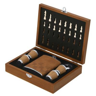 Gift set, hip flask 175 ml, cups 30 ml, chess