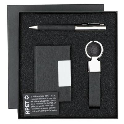 Gift set, keyring, credit card holder, ball pen, gift box