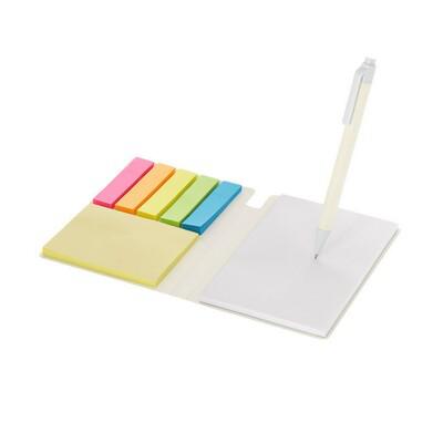 Memo holder, notebook, sticky notes, pen, made from recycled milk cartons