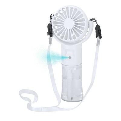 Pocket fan with sprayer, lanyard