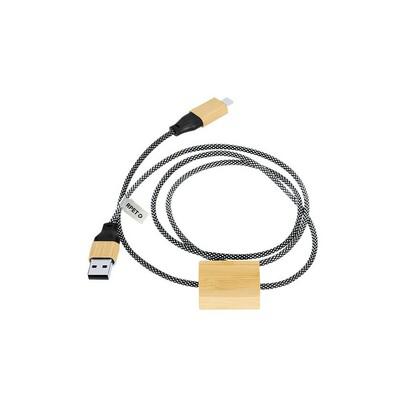 Polyester RPET charging and synchronization cable, bamboo elements