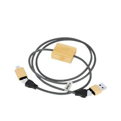 Polyester RPET charging and synchronization cable, bamboo elements