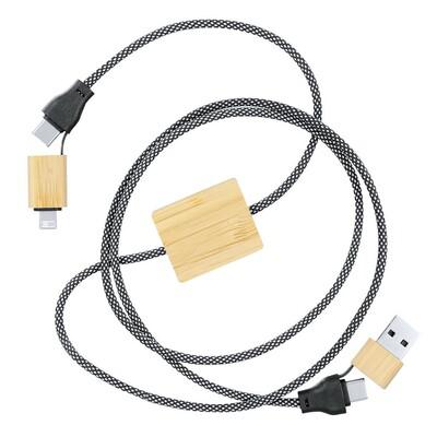 Polyester RPET charging and synchronization cable, bamboo elements