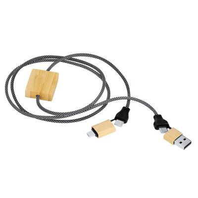 Polyester RPET charging and synchronization cable, bamboo elements