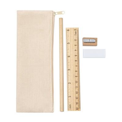 School set, pencil case, pencil, ruler, eraser and pencil sharpener