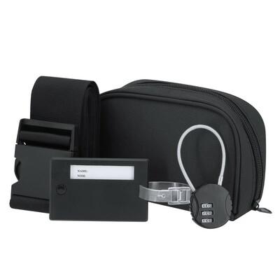 Travel set, luggage tag, luggage strap, padlock, RPET pouch