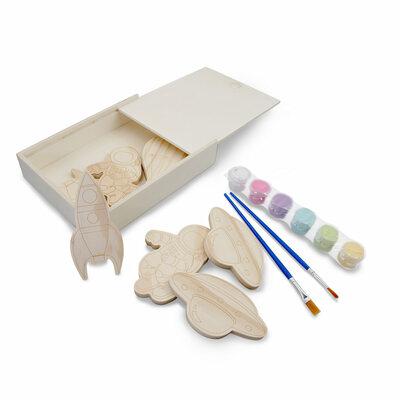 Wooden blocks set for painting, paints and 2 brushes | Priya