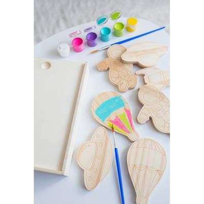 Wooden blocks set for painting, paints and 2 brushes | Priya