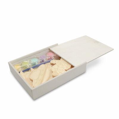 Wooden blocks set for painting, paints and 2 brushes | Priya