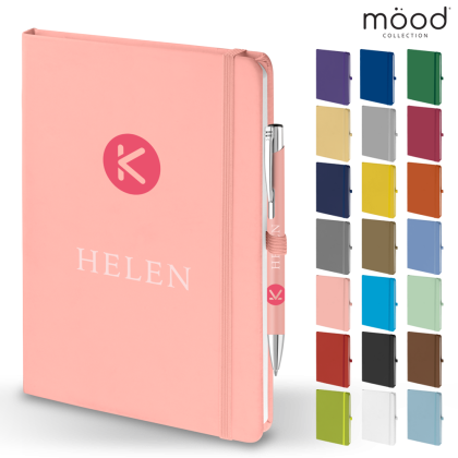 Mood Duo A5 FSC Soft Feel Notebook with Ballpoint Pen - Pink