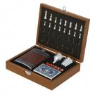 Gift set, hip flask 175 ml, cup 30 ml, chess, playing cards and dice
