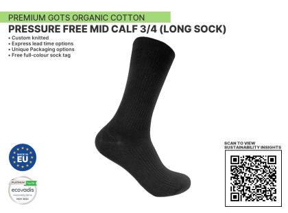 Pressure Free Premium Mid Calf 3/4 (Long  sustainable sock) in organic cotton.