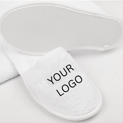 Terry Towelling Embroidered Slippers – Non-Slip Dots Base