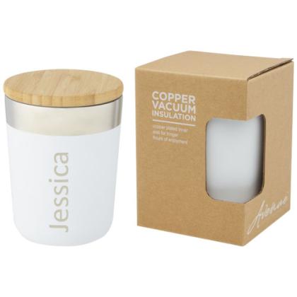 Lagan 330 ml copper vacuum insulated stainless steel tumbler with bamboo lid