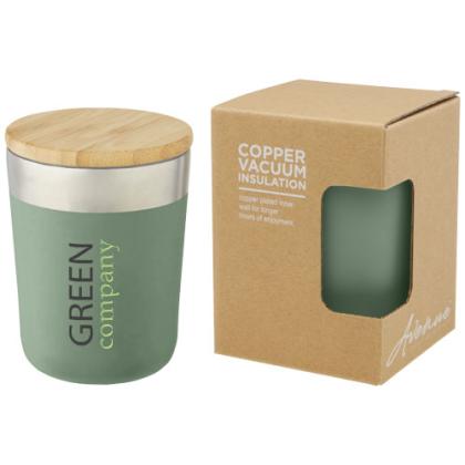 Lagan 330 ml copper vacuum insulated stainless steel tumbler with bamboo lid